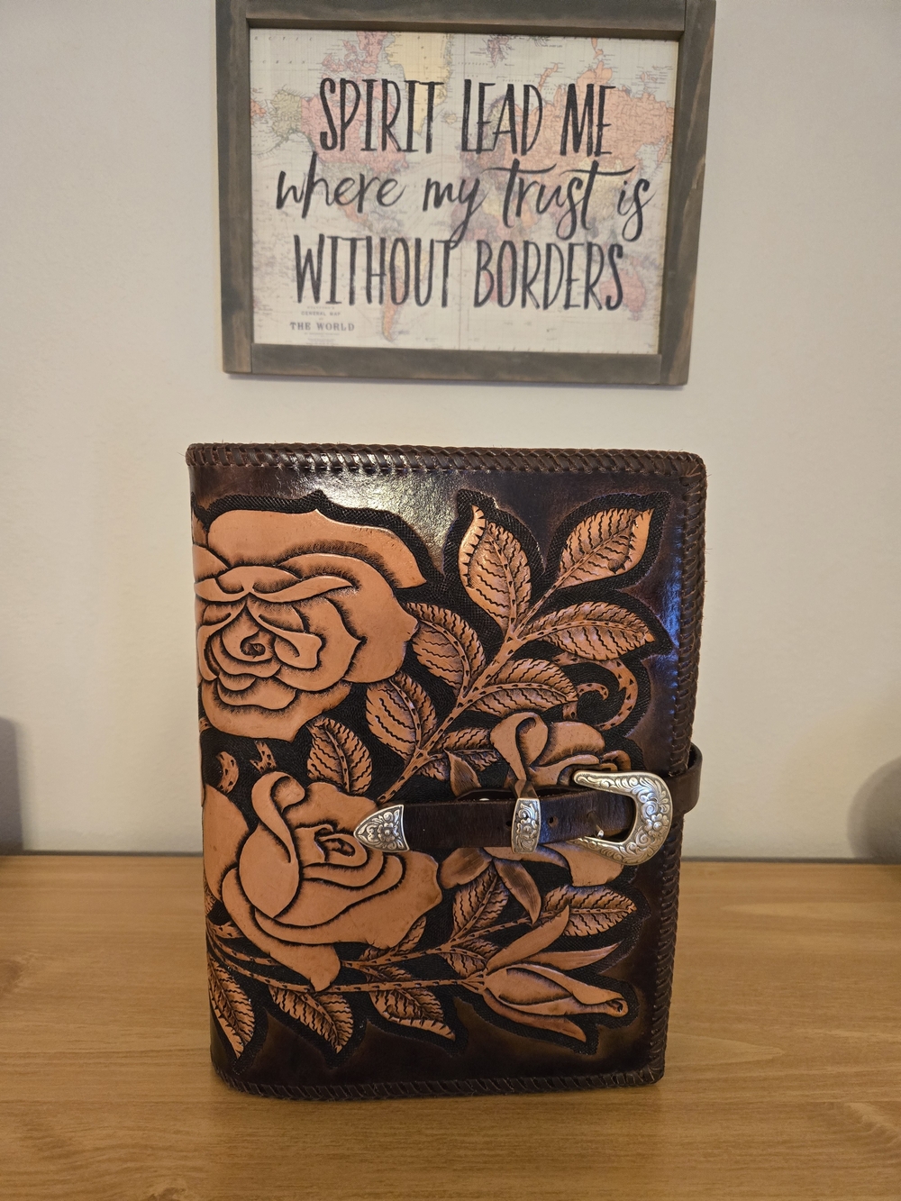 Heirloim Quality Hand-Tooled Floral Leather Bible/Book Cover- Brown & Tan